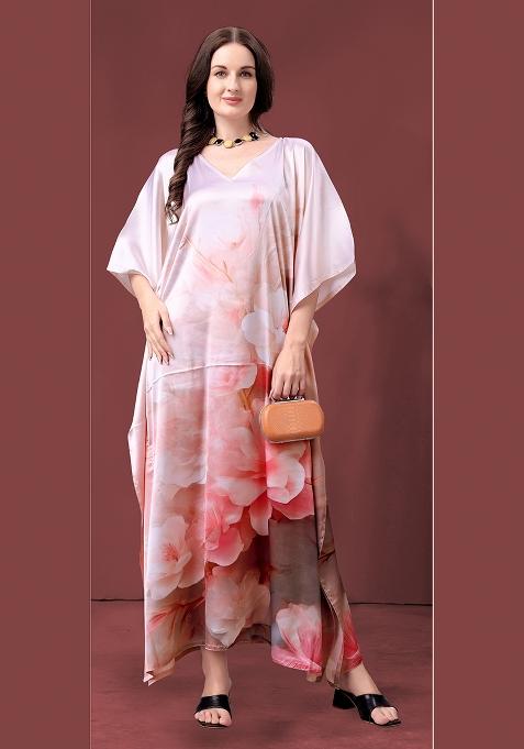 Multicolor Printed Satin Kaftan