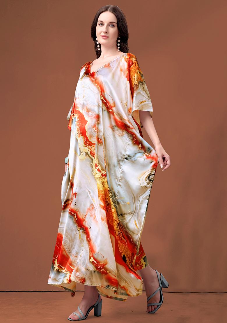 Multicolor Printed Satin Kaftan - Indya