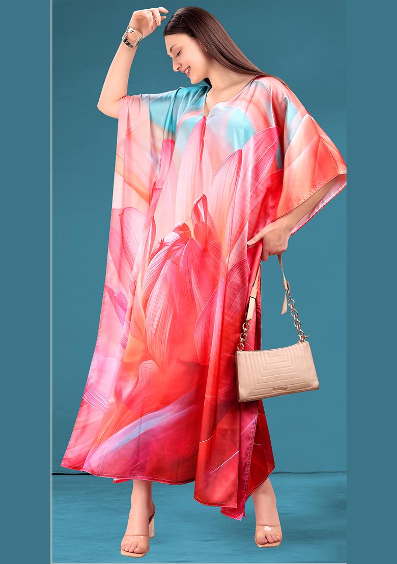 Multicolor Printed Satin Kaftan - Indya