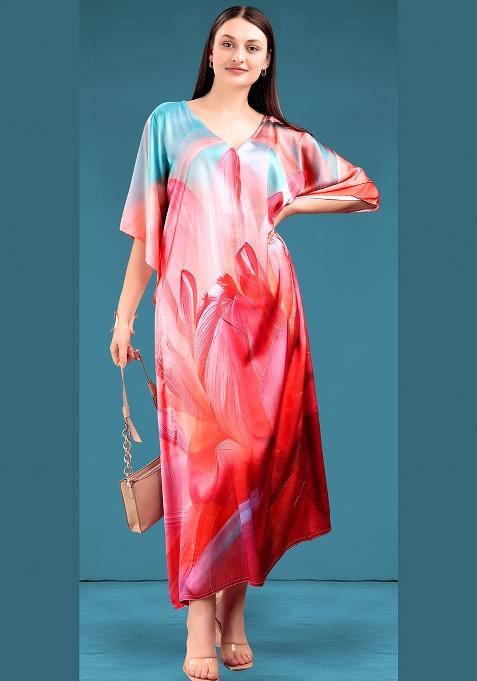 Multicolor Printed Satin Kaftan
