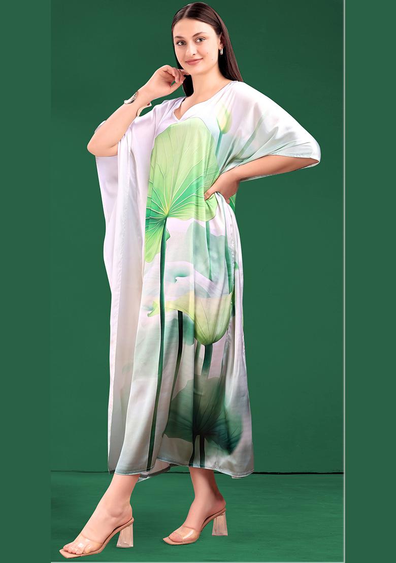 Multicolor Printed Satin Kaftan - Indya