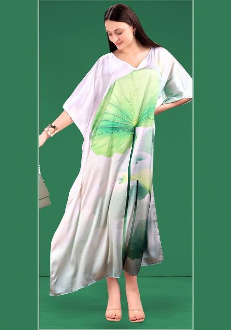 Multicolor Printed Satin Kaftan