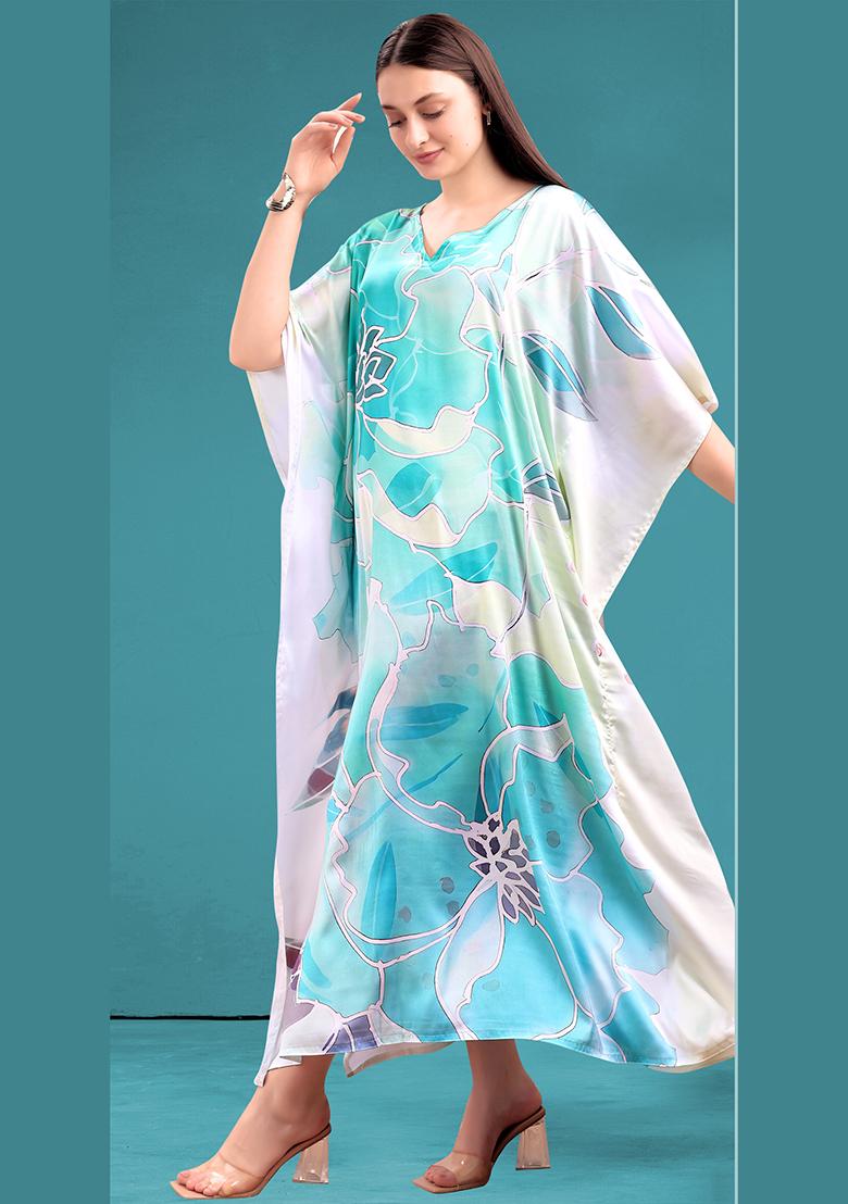 Multicolor Printed Satin Kaftan - Indya