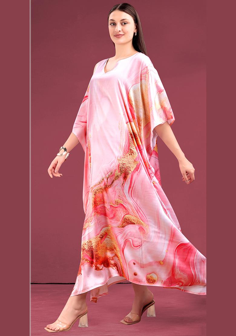 Multicolor Printed Satin Kaftan - Indya