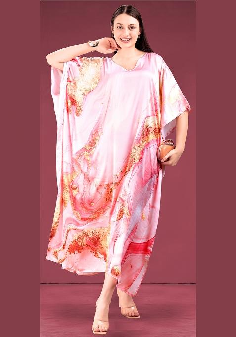 Multicolor Printed Satin Kaftan