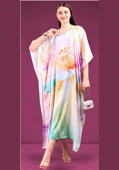 Multicolor Printed Satin Kaftan