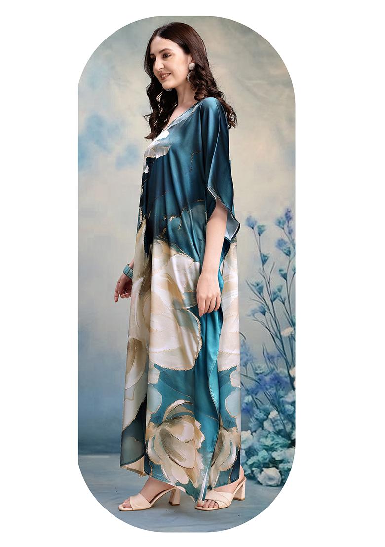 Multicolor Printed Satin Kaftan - Indya