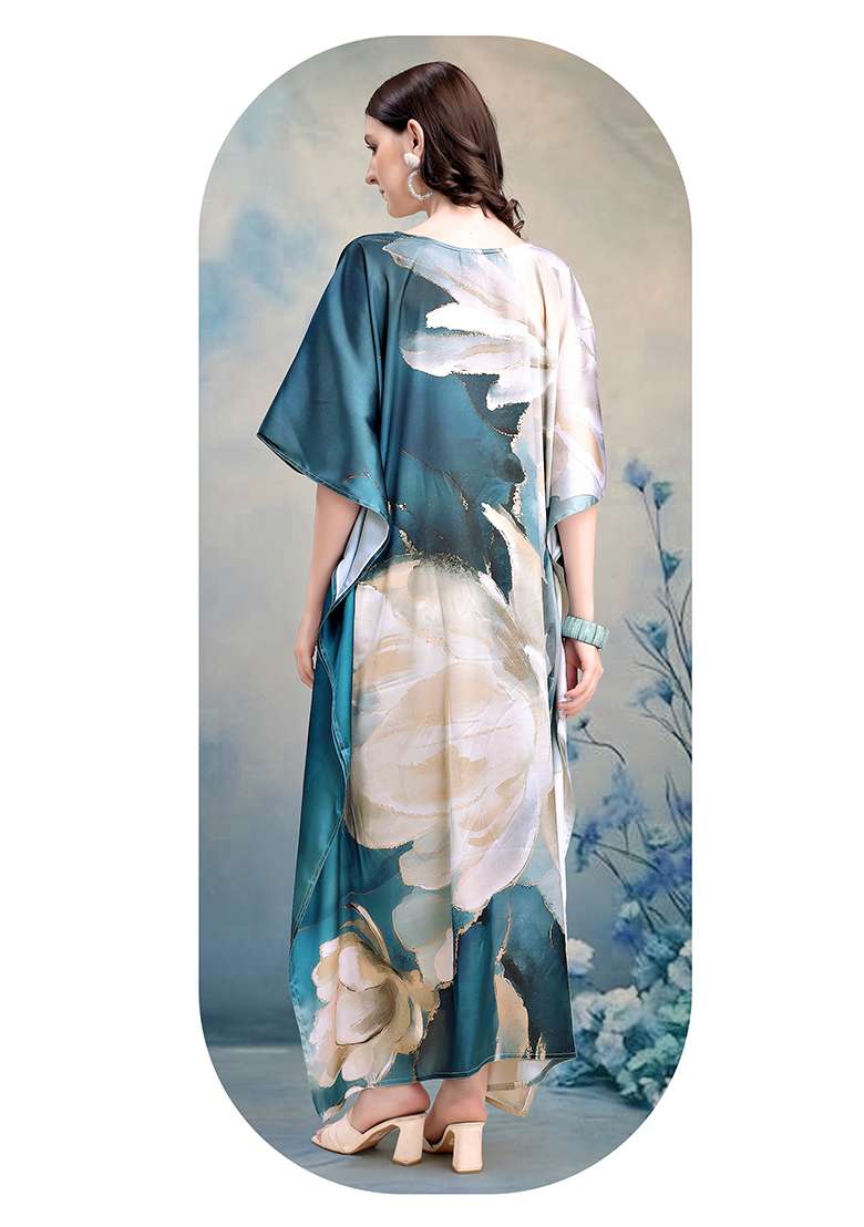 Multicolor Printed Satin Kaftan - Indya