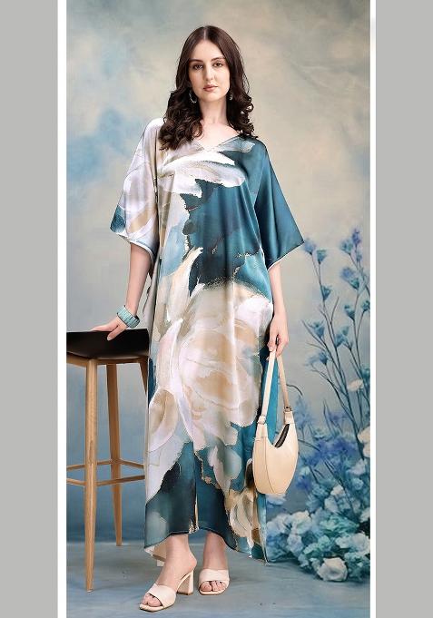 Multicolor Printed Satin Kaftan