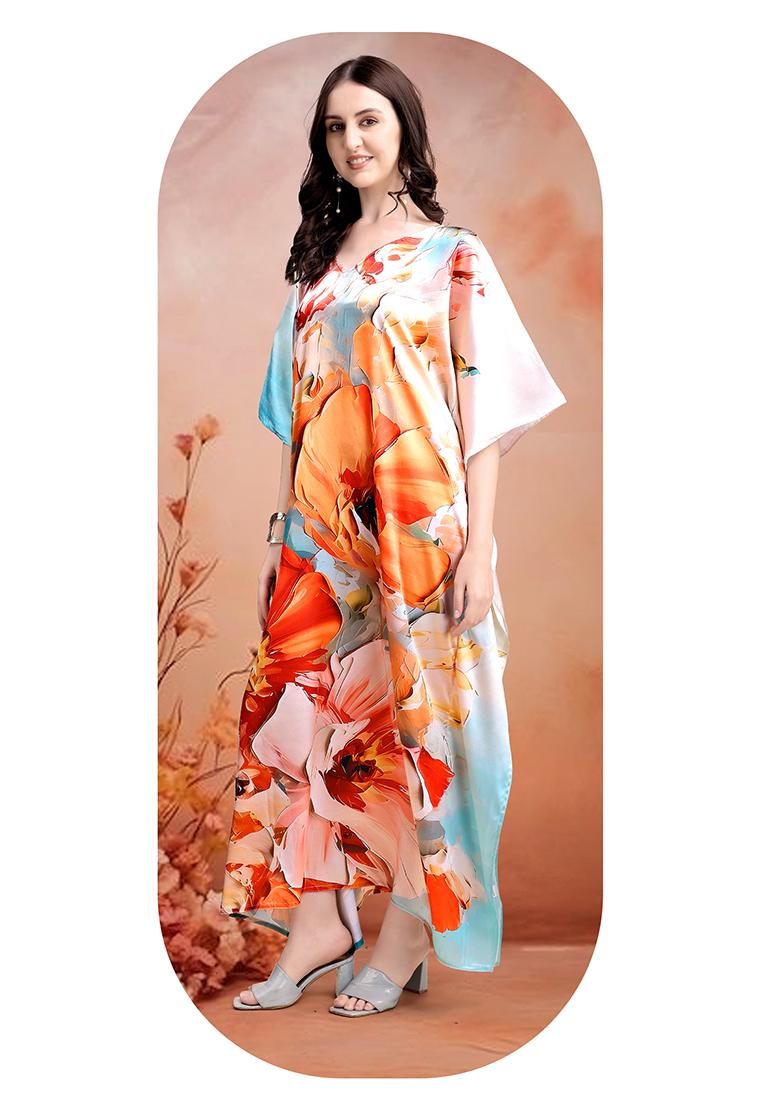 Multicolor Printed Satin Kaftan - Indya