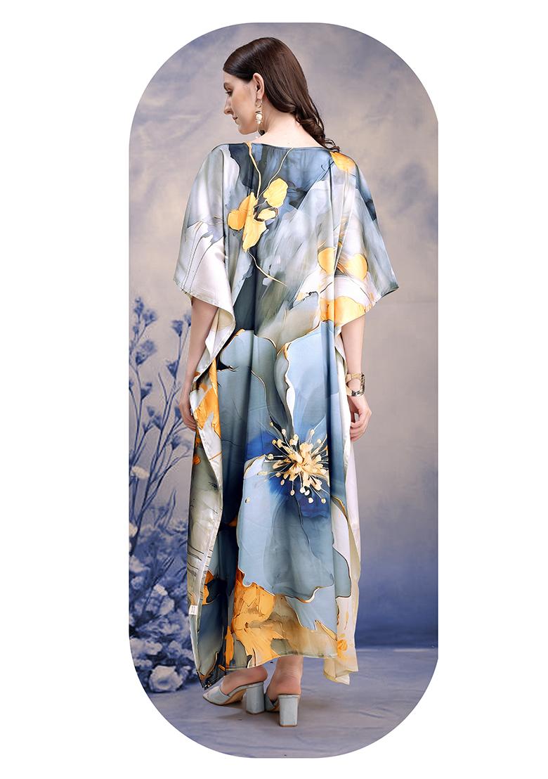 Multicolor Printed Satin Kaftan - Indya