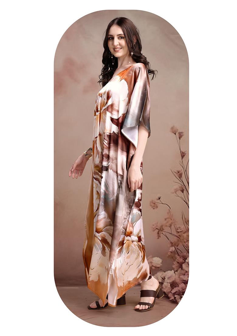 Multicolor Printed Satin Kaftan - Indya
