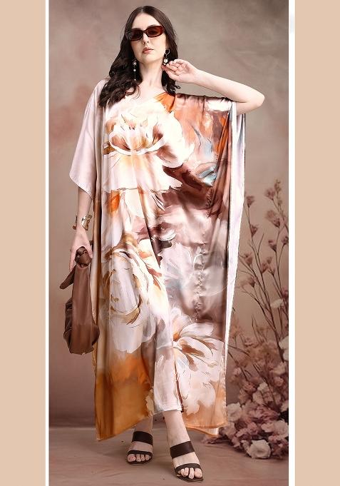 Multicolor Printed Satin Kaftan