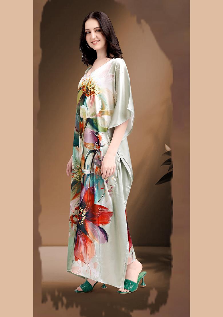 Multicolor Printed Satin Kaftan - Indya