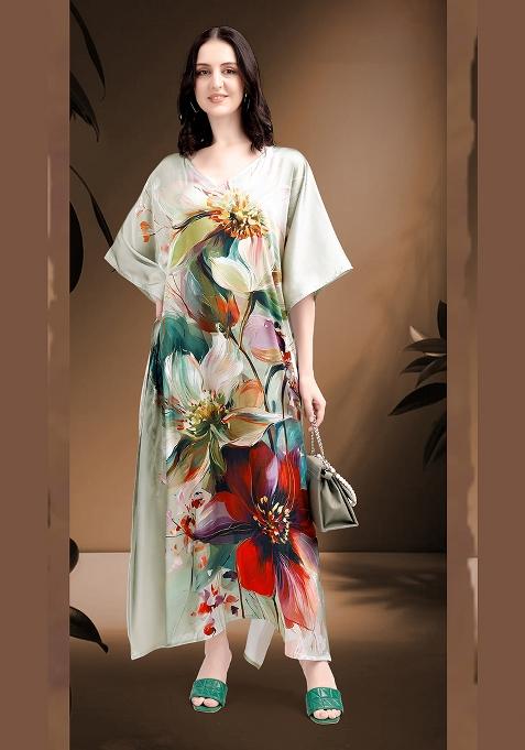 Multicolor Printed Satin Kaftan