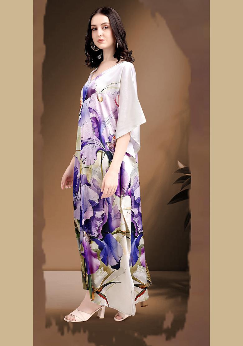 Multicolor Printed Satin Kaftan - Indya