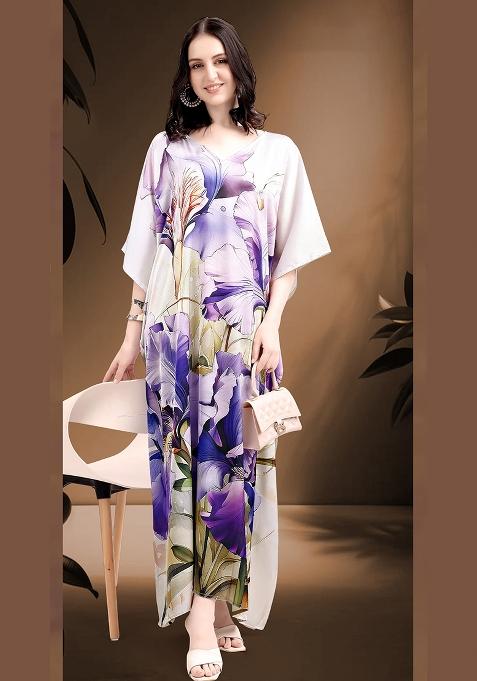 Multicolor Printed Satin Kaftan