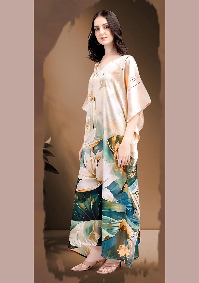 Multicolor Printed Satin Kaftan - Indya