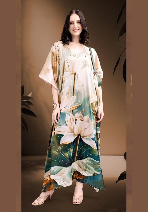 Multicolor Printed Satin Kaftan