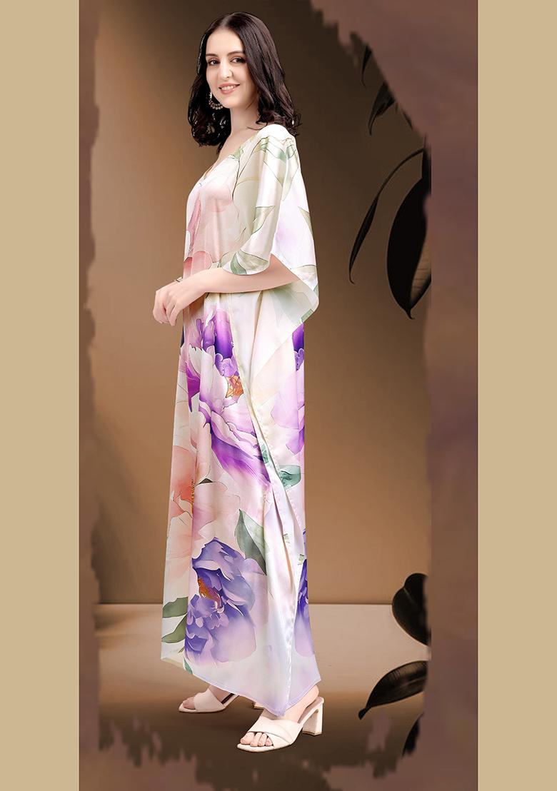 Multicolor Printed Satin Kaftan - Indya