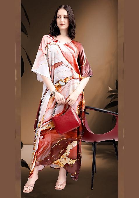 Multicolor Printed Satin Kaftan
