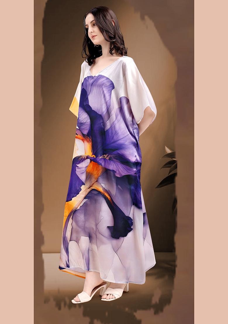 Multicolor Printed Satin Kaftan - Indya