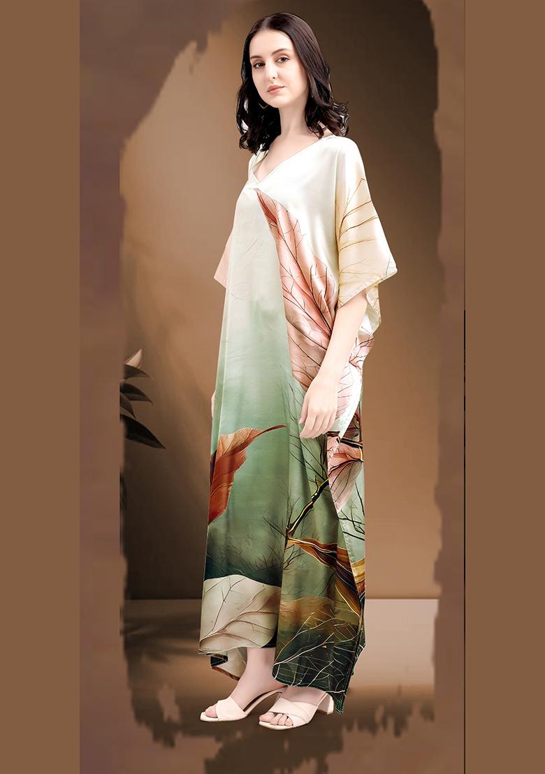 Multicolor Printed Satin Kaftan - Indya