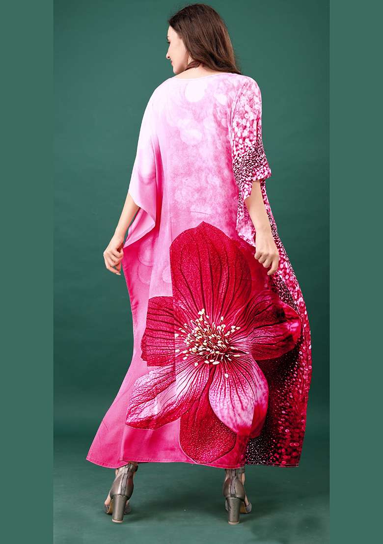 Multicolor Floral Print Silk Blend Kaftan - Indya