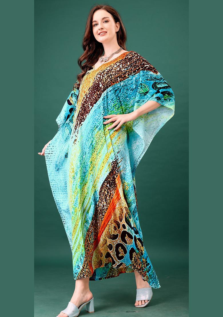 Multicolor Printed Silk Kaftan - Indya