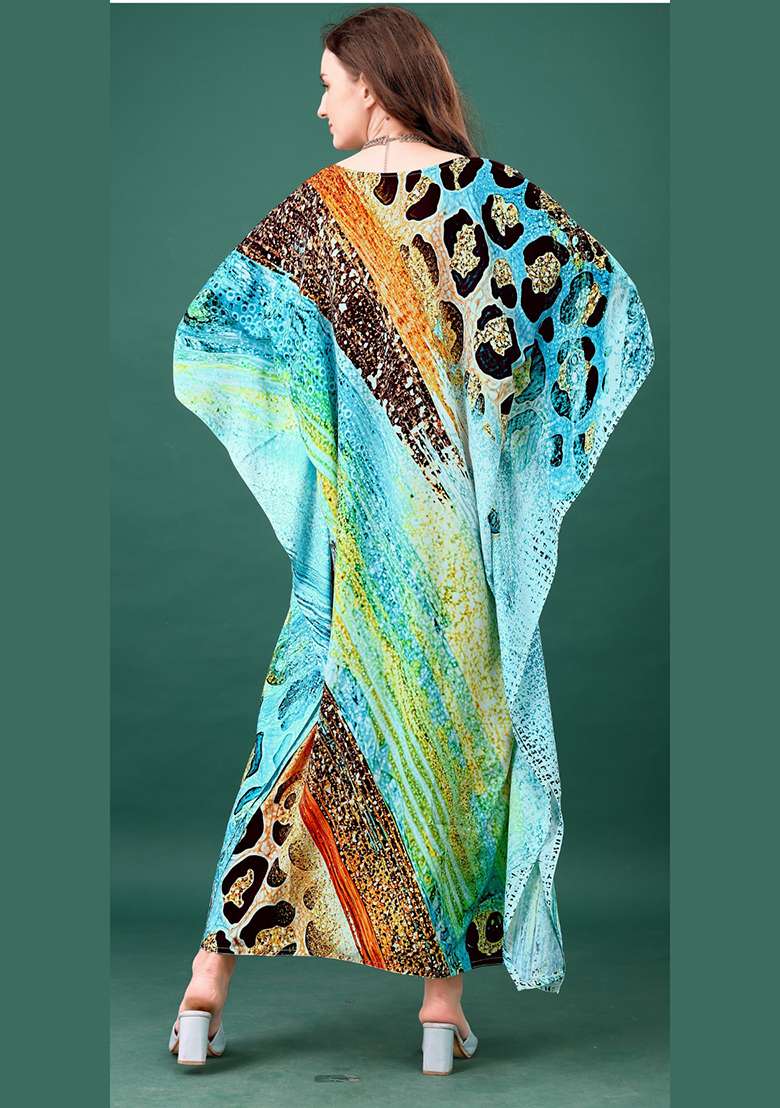 Multicolor Printed Silk Blend Kaftan - Indya