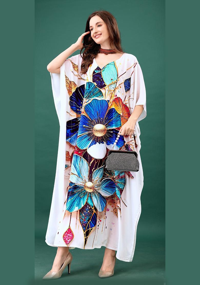 Multicolor Printed Silk Kaftan - Indya