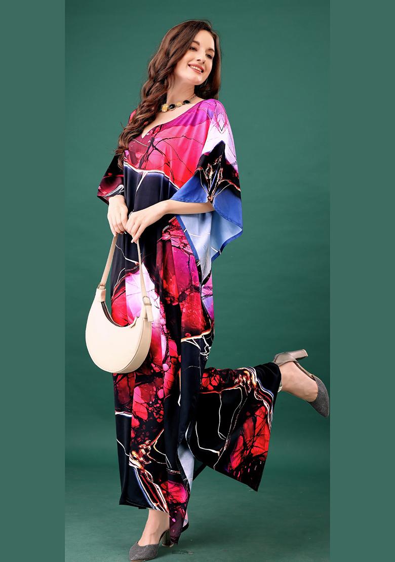 Multicolor Printed Silk Kaftan - Indya