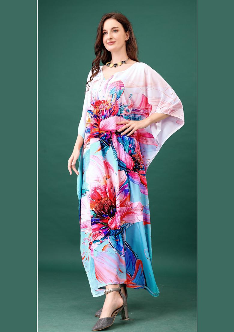 Multicolor Printed Silk Kaftan - Indya