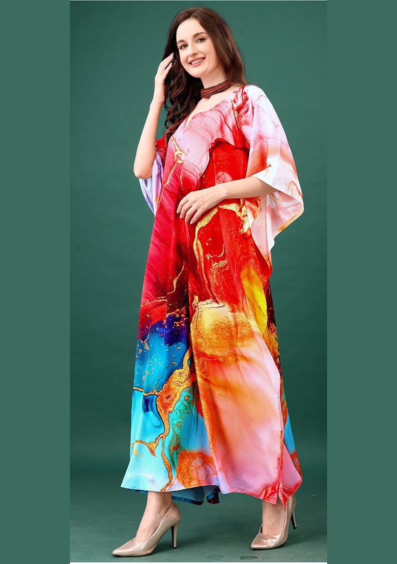 Multicolor Printed Silk Kaftan - Indya