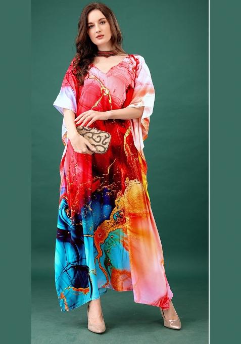 Multicolor Printed Silk Kaftan