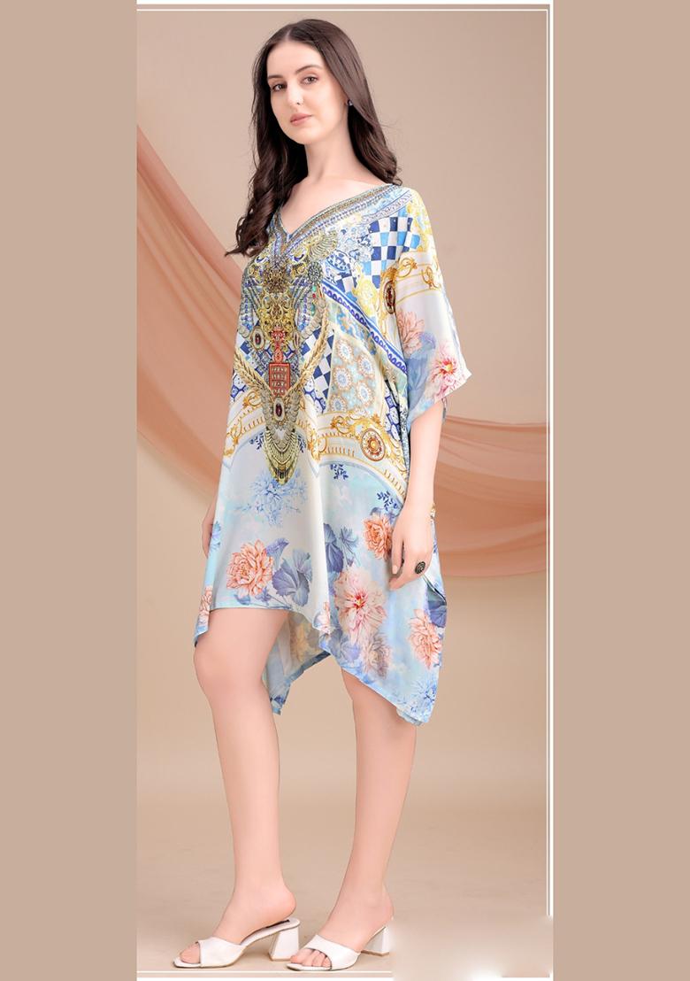 Multicolor Printed Silk Kaftan - Indya