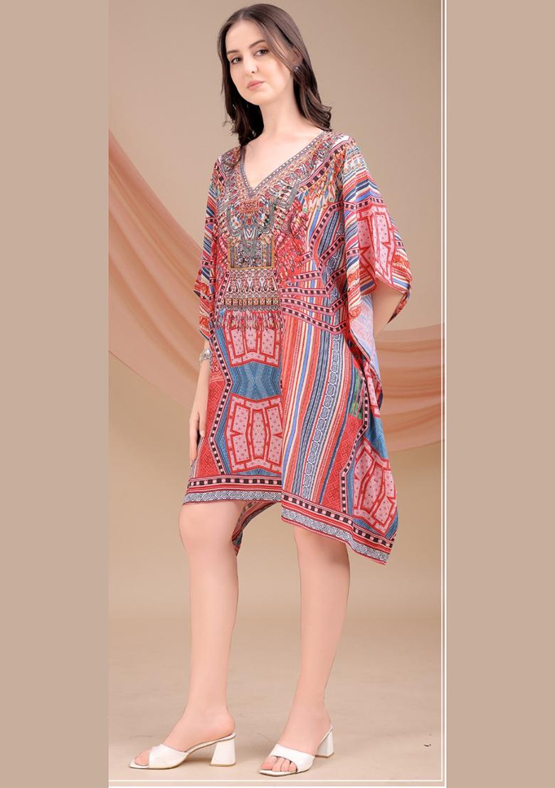 Multicolor Printed Silk Kaftan - Indya