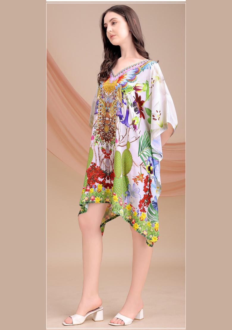 Multicolor Printed Silk Kaftan - Indya