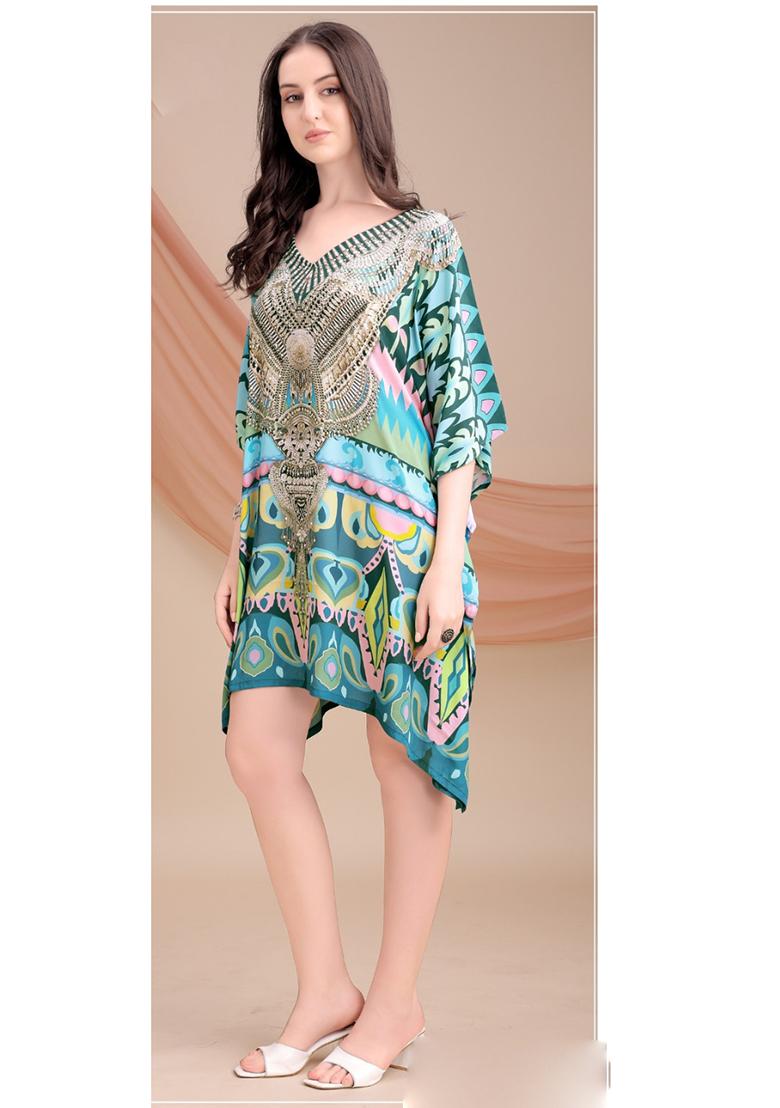 Multicolor Printed Silk Kaftan - Indya