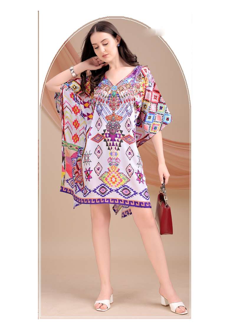 Multicolor Printed Silk Blend Kaftan - Indya