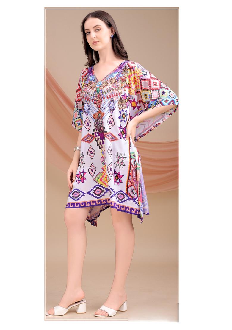 Multicolor Printed Silk Kaftan - Indya