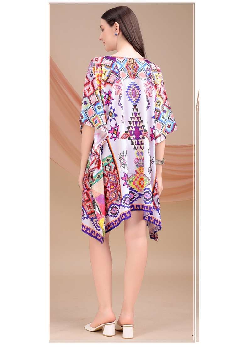 Multicolor Printed Silk Blend Kaftan - Indya