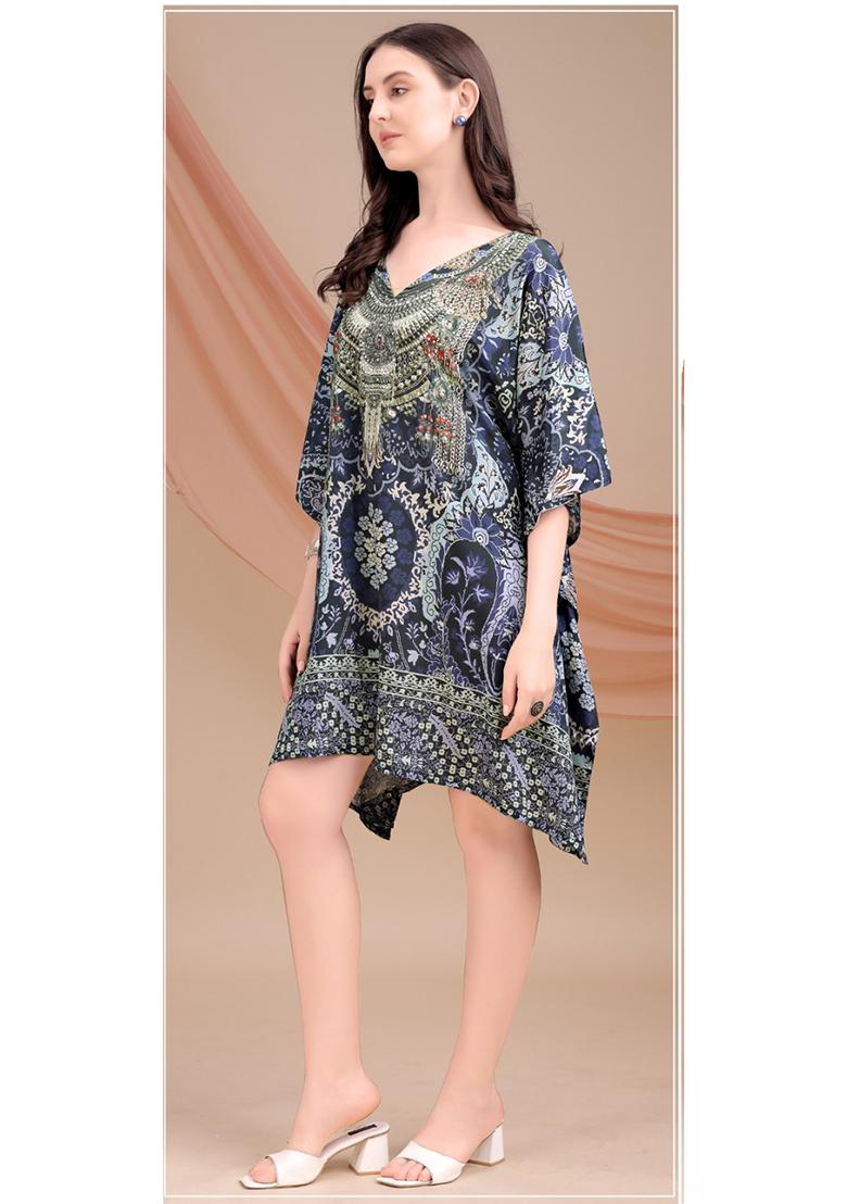 Multicolor Printed Silk Kaftan - Indya