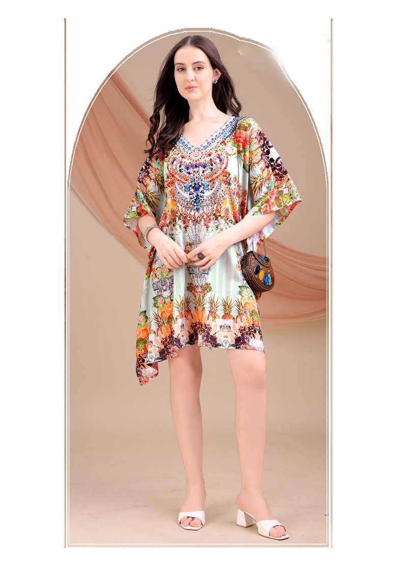 Multicolor Printed Silk Blend Kaftan - Indya