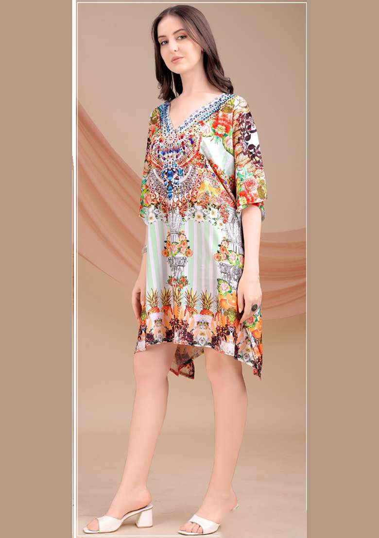 Multicolor Printed Silk Blend Kaftan - Indya
