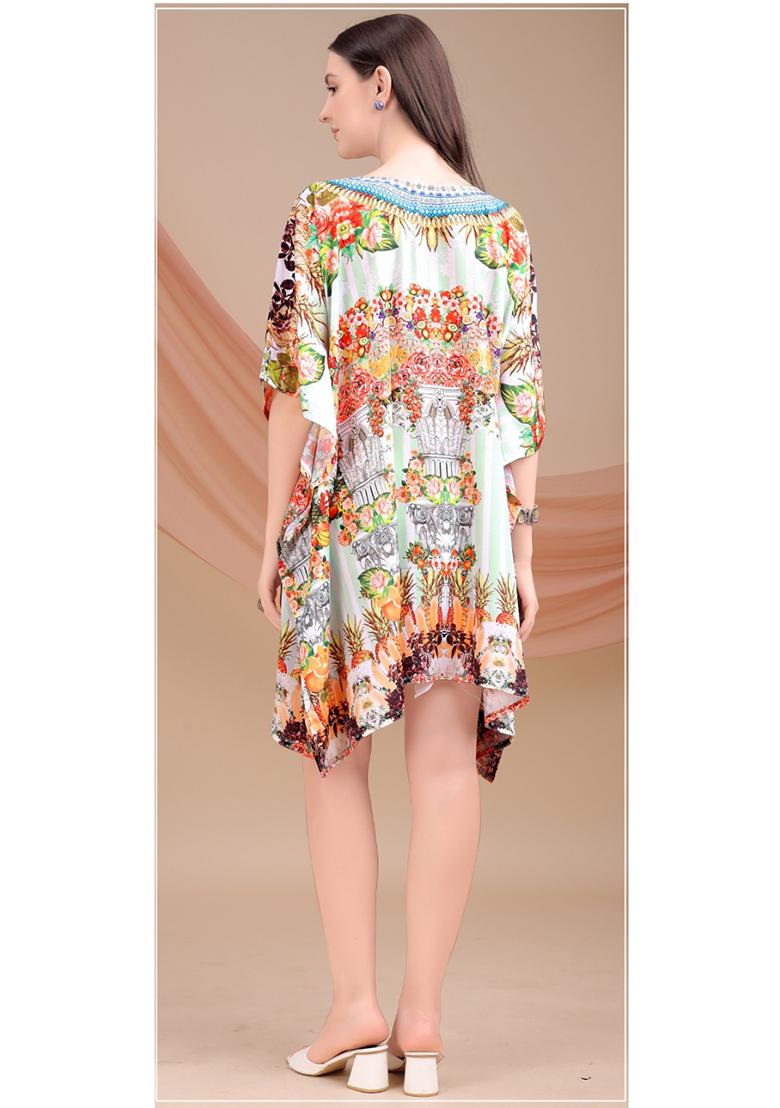 Multicolor Printed Silk Kaftan - Indya