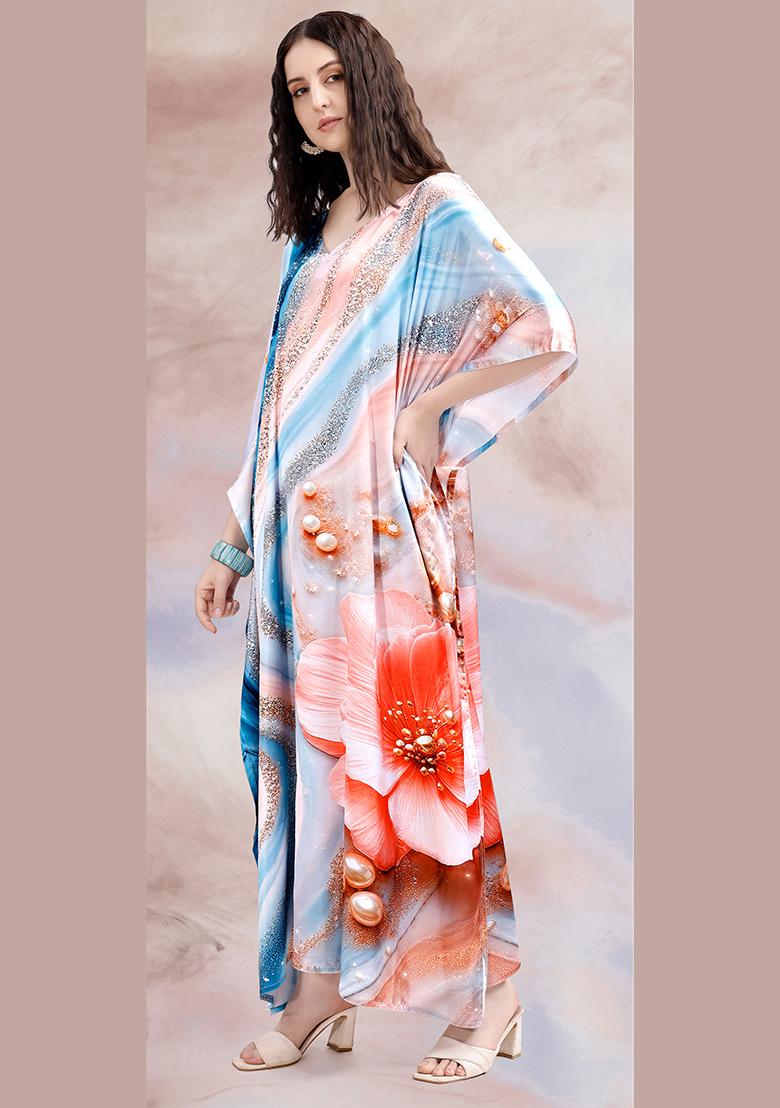 Multicolor Printed Satin Kaftan - Indya