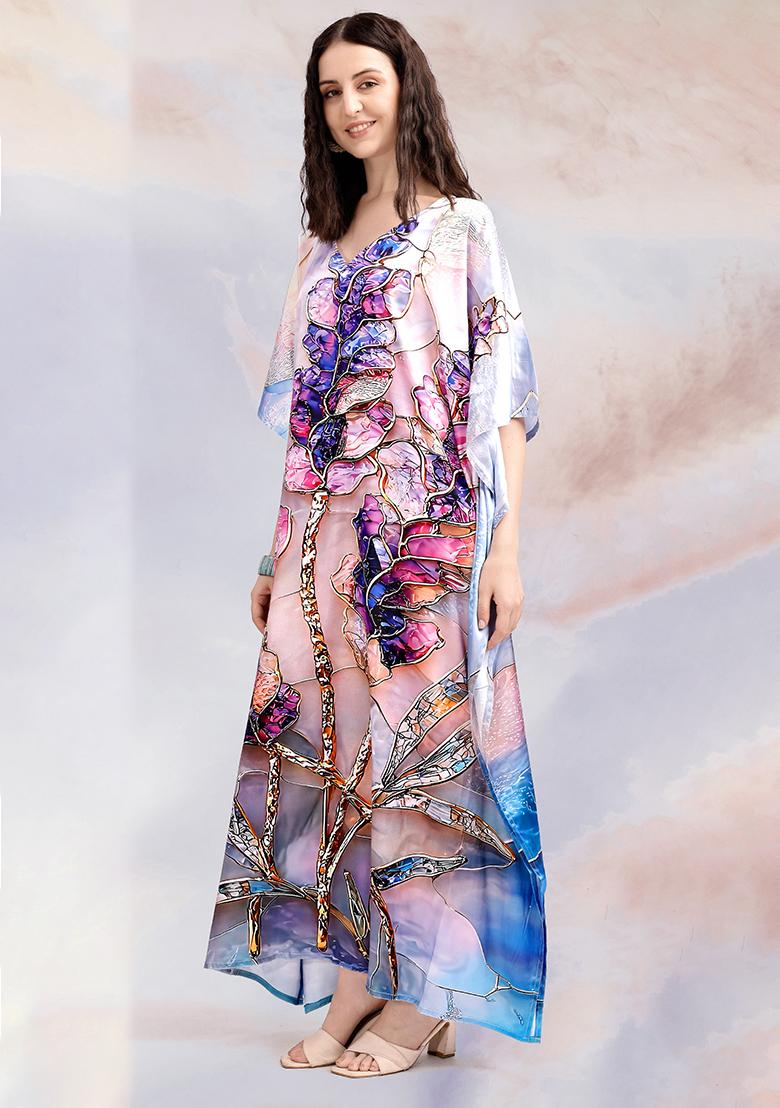 Multicolor Printed Satin Kaftan - Indya