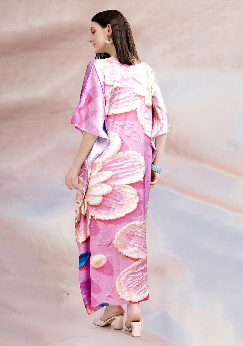 Multicolor Printed Satin Kaftan - Indya