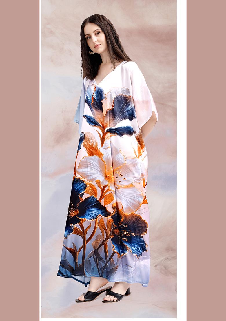 Multicolor Printed Satin Kaftan - Indya